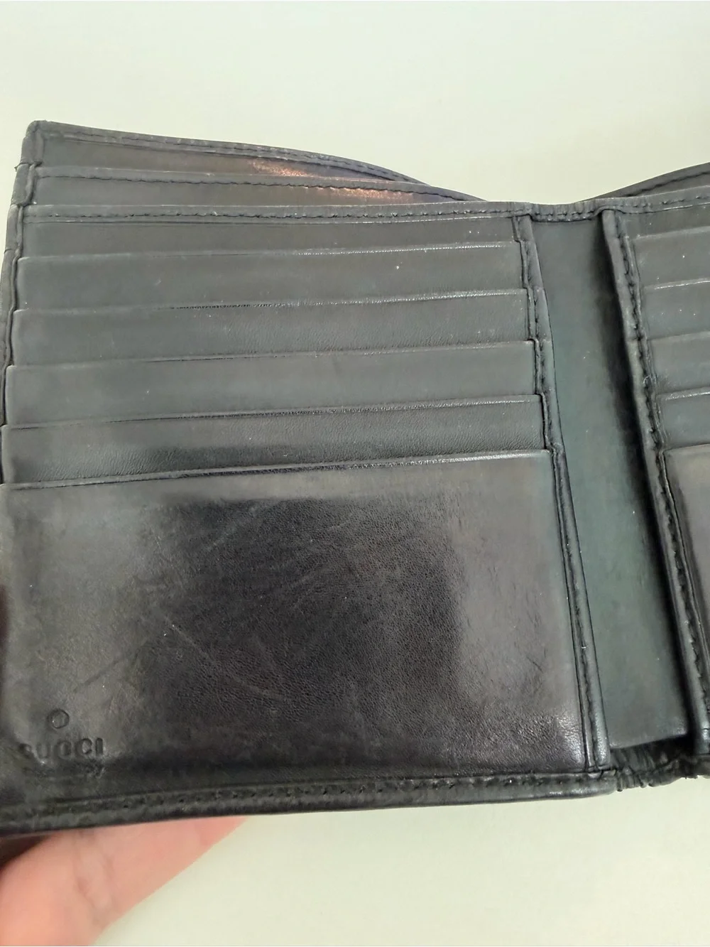 Vintage Y2K Gucci Black Leather Wallet with Silver Double G Logo